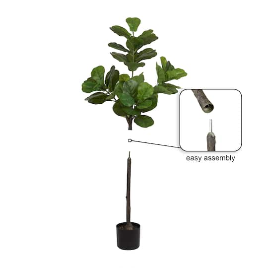 Kate and Laurel 4ft. Fidmont Faux Fiddle Fig Tree in Claudel Scalloped Planter